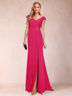 Sheath/Column V-Neck Ruched Mother of the Bride Dresses with Appliques & Split Side — view 51