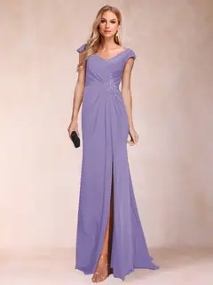 Sheath/Column V-Neck Ruched Mother of the Bride Dresses with Appliques & Split Side — view 72