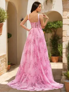 A-Line/Princess Straps Printed Floral Princess Dress Long Prom Dresses — view 2