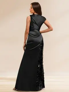 Sheath/Column Boat Neck Floor-Length Evening Dresses with Sequins & Split Side — view 2