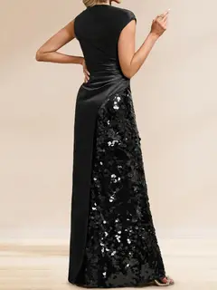 Sheath/Column Boat Neck Floor-Length Evening Dresses with Sequins & Split Side — view 3