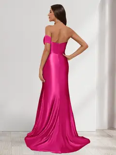 Sheath/Column One-Shoulder Sleeveless Sweep Train Evening Dresses with Split Side & Ruffles — view 2