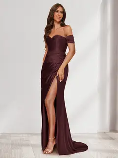 Sheath/Column One-Shoulder Sleeveless Sweep Train Evening Dresses with Split Side & Ruffles — view 6