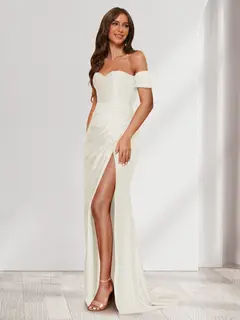Sheath/Column One-Shoulder Sleeveless Sweep Train Evening Dresses with Split Side & Ruffles — view 25