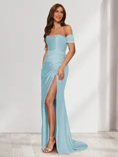 Sheath/Column One-Shoulder Sleeveless Sweep Train Evening Dresses with Split Side & Ruffles — view 27