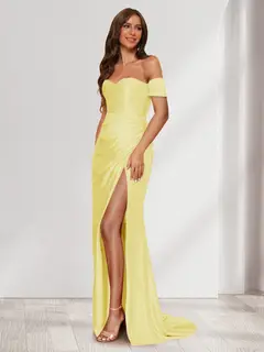 Sheath/Column One-Shoulder Sleeveless Sweep Train Evening Dresses with Split Side & Ruffles — view 63