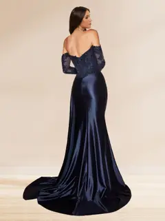 Trumpet/Mermaid Off-the-Shoulder Long Sleeves Sweep Train Sequined Evening Dresses with Split Side — view 2