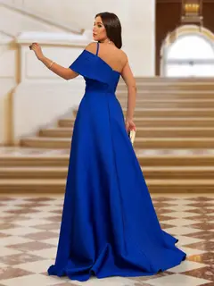 A-Line/Princess One-Shoulder Straps Ruched Evening Dresses with Split Side — view 2