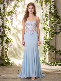 A-Line/Princess Strapless Sleeveless Floor-Length Evening Dresses with Embroidery — view 1