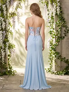 A-Line/Princess Strapless Sleeveless Floor-Length Evening Dresses with Embroidery — view 2