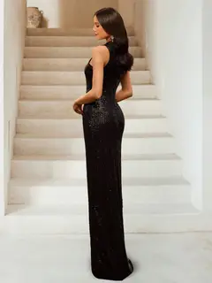 Sheath/Column Scoop Neck Sleeveless Floor-Length Evening Dresses with Split Side — view 2
