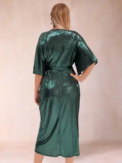 Tulip Crossover V-Neck Short Sleeves Ruched Evening Dresses with Belt — view 2