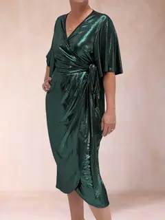 Tulip Crossover V-Neck Short Sleeves Ruched Evening Dresses with Belt — view 4