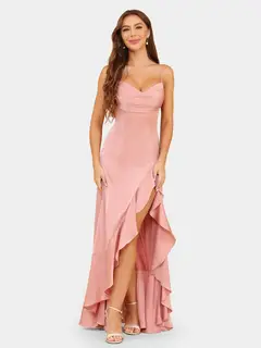 A-Line/Princess Spaghetti Straps Sleeveless Evening Dresses with Ruffles — view 1