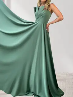 A-Line/Princess Spaghetti Straps Ruched Floor-Length Evening Dresses with Ruffles — view 2