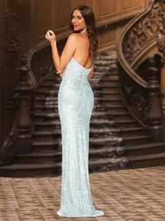 Sheath/Column Halter Sleeveless Evening Dresses with Split Side — view 2