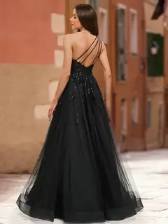 A-Line/Princess One-Shoulder Sleeveless Split Side Prom Dresses — view 2