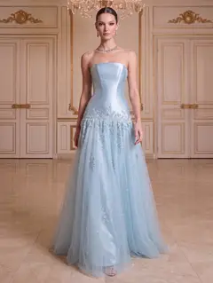 A-Line/Princess Strapless Sleeveless Floor-Length Evening Dresses with Applique & Beading — LV78949378 — view 1