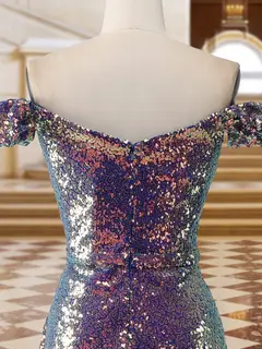 Sparkly Trumpet/Mermaid Off-the-Shoulder Long Evening Dresses with Split Side — view 4
