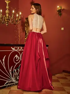 A-Line/Princess Scoop Sleeveless Sequins Two-Piece Long Prom Dresses — view 2