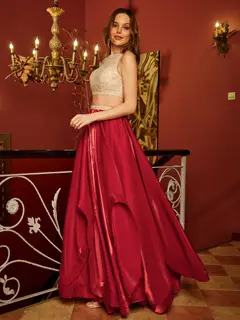 A-Line/Princess Scoop Sleeveless Sequins Two-Piece Long Prom Dresses — view 5