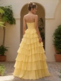 A-Line/Princess Sweetheart Ruffle Tiered Basque Waist Prom Dresses with Split Side — view 2