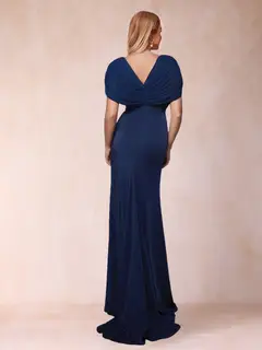 Trumpet/Mermaid V-Neck Short Sleeves Pleated Mother of the Bride Dresses with Rhinestone — view 2
