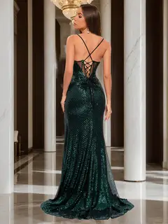 Trumpet/Mermaid V-Neck Sleeveless Split Side Prom Dresses — view 2