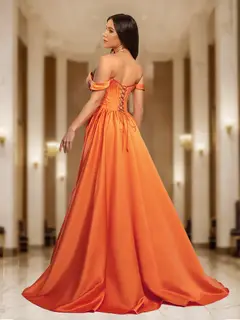A-Line/Princess Off-the-Shoulder Long Prom Dresses with Split Side — view 2