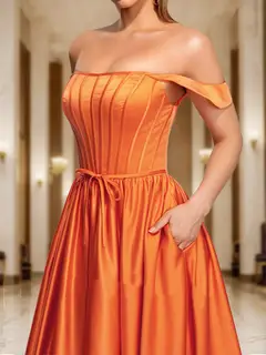 A-Line/Princess Off-the-Shoulder Long Prom Dresses with Split Side — view 4
