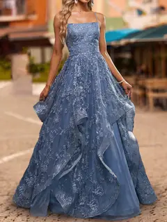 Ball Gown Square Neck Sleeveless Sequins Prom Dresses — view 3