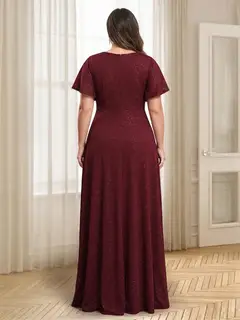 A-Line/Princess V-Neck Floor-Length Plus Size Evening Dresses With Split Side — view 2