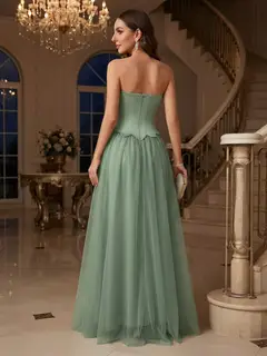 A-Line/Princess Strapless Sleeveless Floor-Length Evening Dresses with Rhinestone — view 2