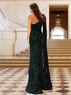 Sheath/Column One-Shoulder Floor-Length Prom Dresses with Split Side — view 2
