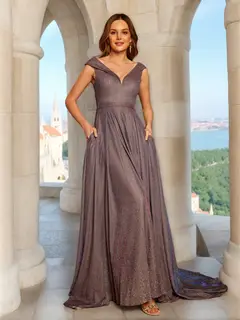 A-Line/Princess V-Neck Sleeveless Long Prom Dresses with Pockets — view 1