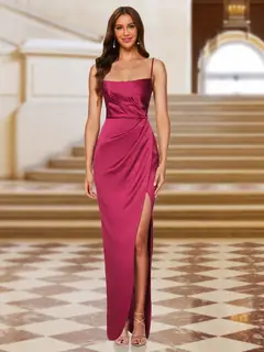 Sheath/Column Spaghetti Straps Sleeveless Evening Dresses with Split Side — LV38742786 — view 1
