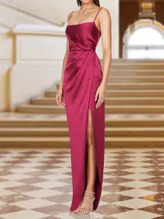Sheath/Column Spaghetti Straps Sleeveless Evening Dresses with Split Side — LV38742786 — view 3