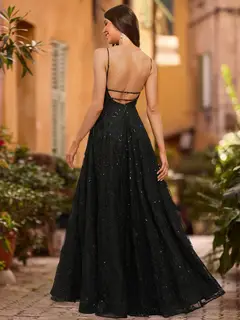 A-Line/Princess V-Neck Sleeveless Split Side Prom Dresses — LV48402434 — view 2