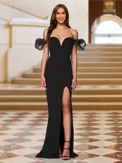 Sheath/Column Off-the-Shoulder Short Sleeves Evening Dresses with Split Side — view 1