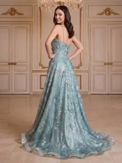 A-Line/Princess Spaghetti Straps Sleeveless Floor-Length Evening Dresses with Applique — view 2