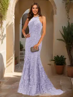 Trumpet/Mermaid Halter Sleeveless Applique Prom Dresses — view 21
