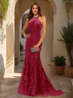 Trumpet/Mermaid Halter Sleeveless Applique Prom Dresses — view 34
