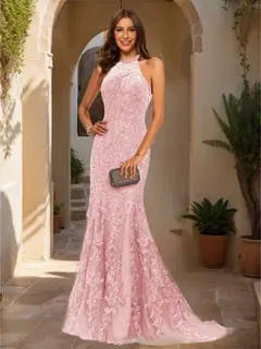 Trumpet/Mermaid Halter Sleeveless Applique Prom Dresses — view 44