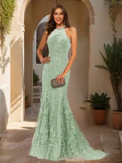 Trumpet/Mermaid Halter Sleeveless Applique Prom Dresses — view 48
