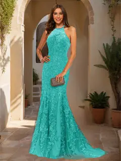 Trumpet/Mermaid Halter Sleeveless Applique Prom Dresses — view 51
