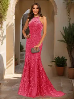 Trumpet/Mermaid Halter Sleeveless Applique Prom Dresses — view 57