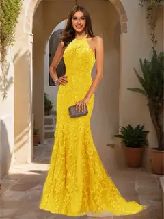 Trumpet/Mermaid Halter Sleeveless Applique Prom Dresses — view 58