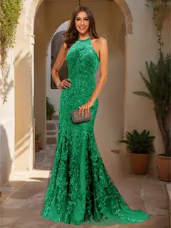 Trumpet/Mermaid Halter Sleeveless Applique Prom Dresses — view 60