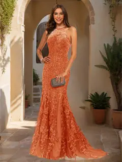 Trumpet/Mermaid Halter Sleeveless Applique Prom Dresses — view 63