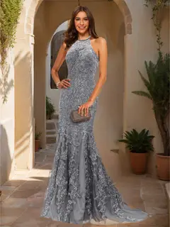 Trumpet/Mermaid Halter Sleeveless Applique Prom Dresses — view 68